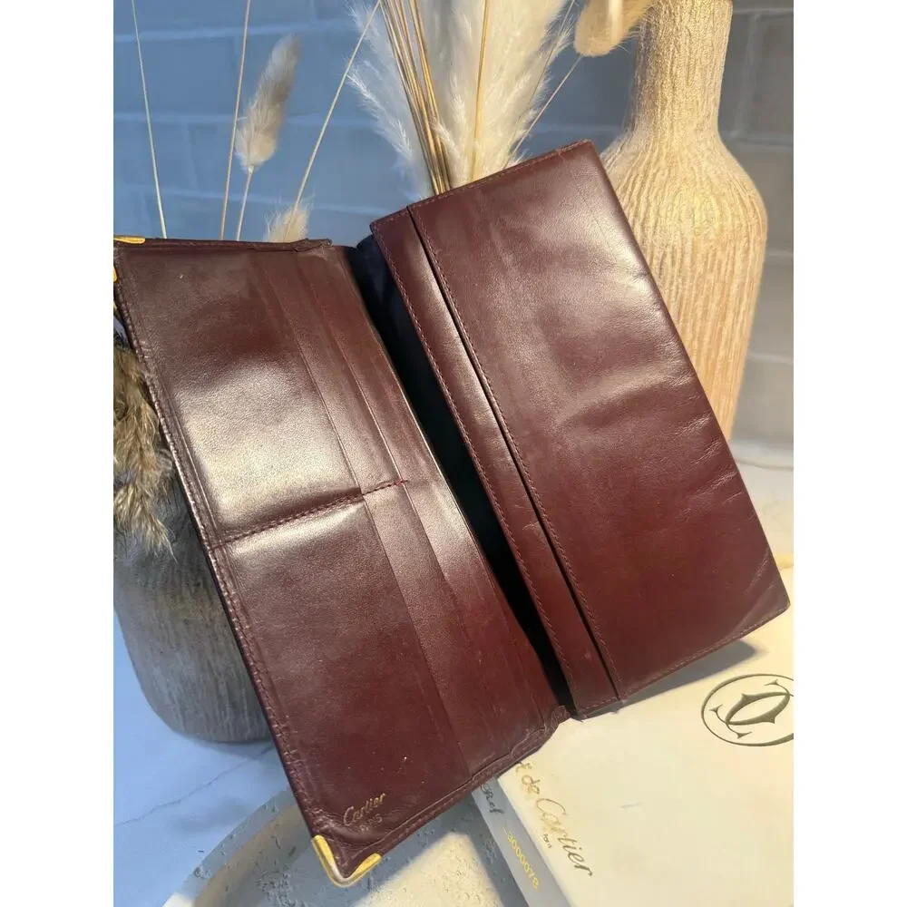 Vintage Must de Cartier Burgundy Leather Long Bifold Checkbook Wallet